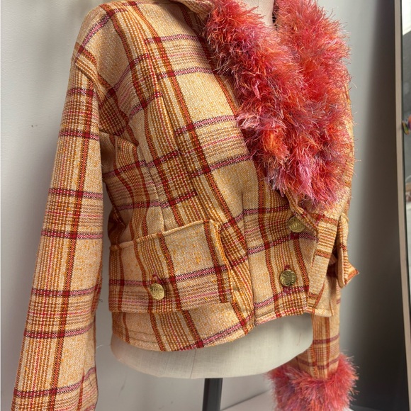 Plaid Jacket with Faux Fur Trim - Picture 2 of 5